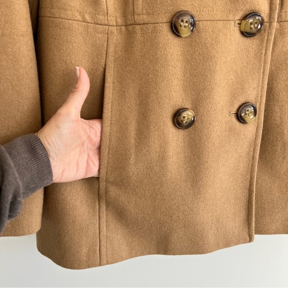LONDON FOG Beige Tan Wool Blend Double Breasted Long Sleeve Pea Coat Jacket Sz L - Picture 4 of 15